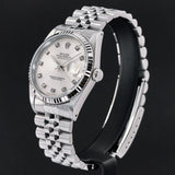 Rolex Datejust, 36mm, 1991, Fullset, ref. 16234, Staal, Zilveren wijzerplaat met kleine diamanten, Geserviced.