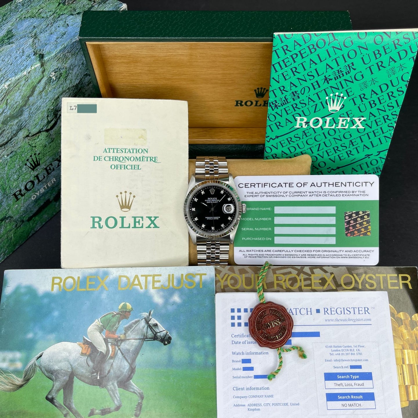 ROLEX OYSTER PERPETUAL DATEJUST 16234 ZWART KLEIN DIAMANTEN WIJZERPLAAT ROESTVRIJ STAAL