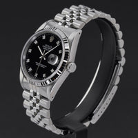 ROLEX OYSTER PERPETUAL DATEJUST 16234 ZWART KLEIN DIAMANTEN WIJZERPLAAT ROESTVRIJ STAAL